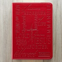 Exkluzív műbőr angol napló Jézus nevei (piros) (Lux Leather)